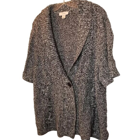 CJ Banks Sweater Womens Plus Size 3X Black White Cardigan Fall Short Sleeve - Picture 3 of 11